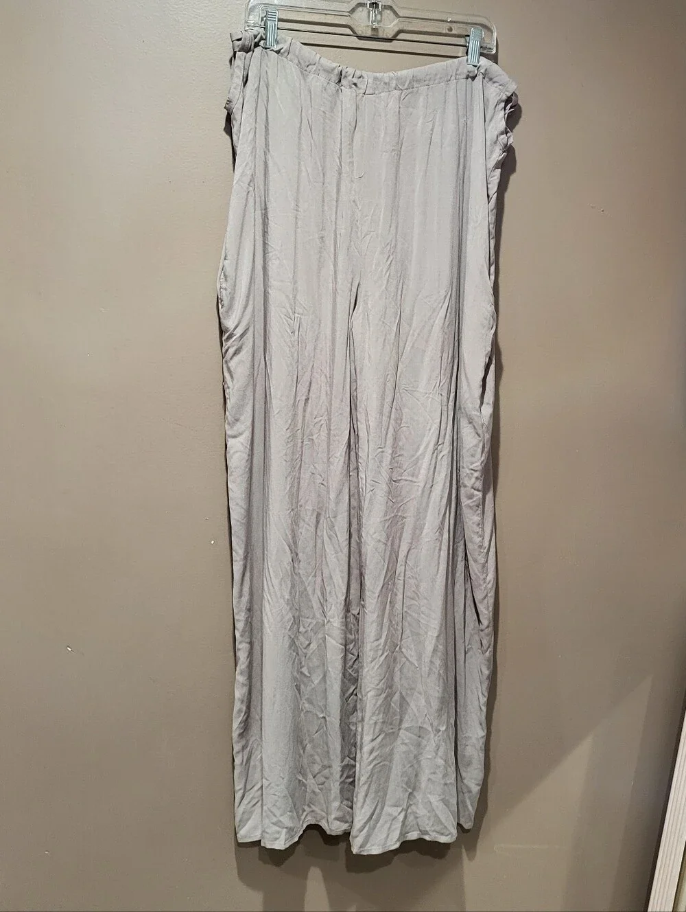 Wide Leg High Waist Drawstring Lightweight Taupe Pants